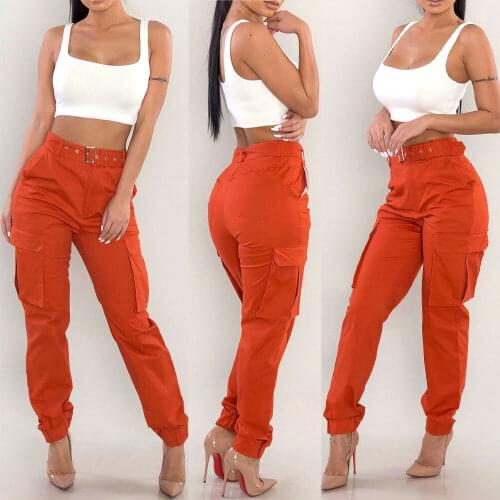 Cool Girl Drawstring Cargo Pants Women Pockets Design Buckle Military Combat Long Pants Casual Trouser Girls Army Trousers