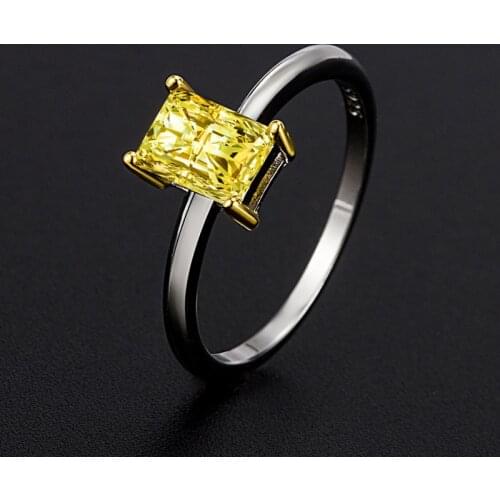 Trendy Ring 925 Silver Jewelry Rectangle Citrine Gemstones Finger Rings for Women Wedding Party Promise Gift Ornaments Wholesale