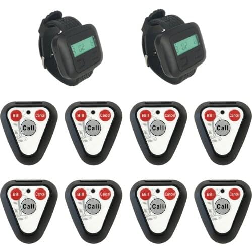 JINGLE BELLS wireless paging system 8 pcs of calling buttons+ 2 watch pager receiver/ watch pagers for restaurants/call bell