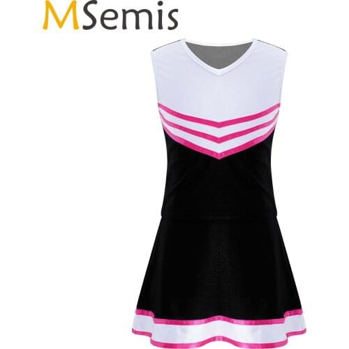 Children Cheerleader Costume Kids Girls Jazz Dance Costume Sleeveless Crop Tops with Pleated Skirt Set Student School Uniforms