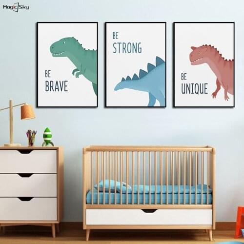 Cute Dinosaur Triceratops Adorable Cartoon Nordic Posters Prints Canvas Painting Wall Art Pictures for Kids Baby Room Decoration