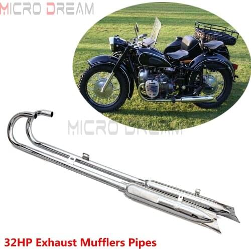 Motorcycle 32HP Chrome Front & Rear Fishtail Exhaust Muffler Pipes Retro 750cc Silencer For BMW K750 M1 M72 R71 R12 Ural Sidecar