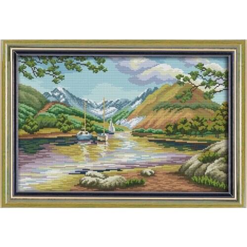 Landscape of lakes and hills cross stitch kit count print canvas hand sew cross-stitching embroidery DIY handmade needlework