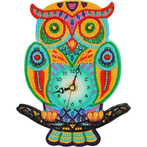 Wall Clock DIY Diamond Painting Full Special-shaped Drills Embroidery Wall Owl Clock Color Cross Stitch Mosaic Crafts Home Decor