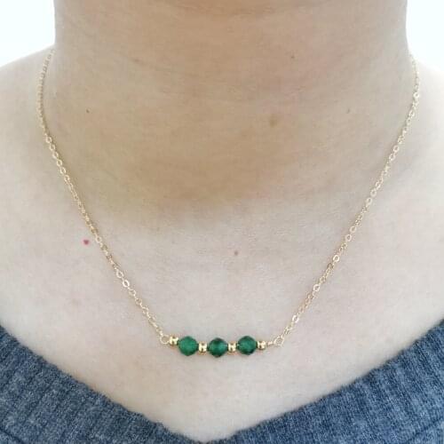 Delicate Faceted Emerald Necklace Natural Stone Vintage Gold Filled Neck Chains Choker Pendants Boho Hand Made Women Necklace