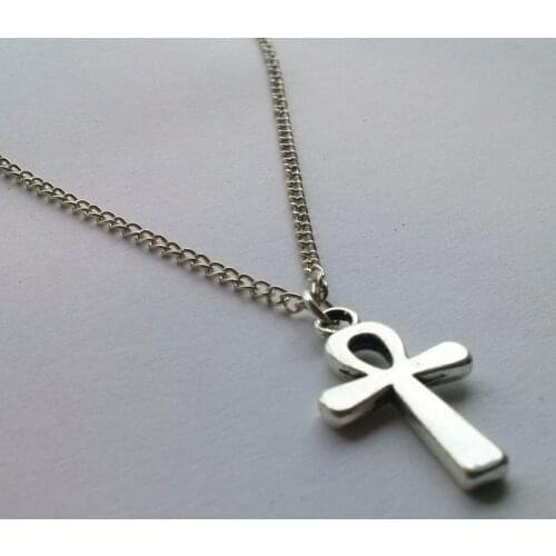 New2019 silver color Ankh Necklace,Crux,Egyptian,Silver Cross,Simple Cross,Key of Life long women pendants