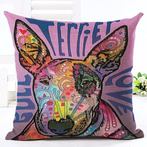 New Arrive colorful Cute Bull Terrier Cushion Sofa Throw Pillowcase Home Decor Cojines Cotton Linen Square Printed Almofadas
