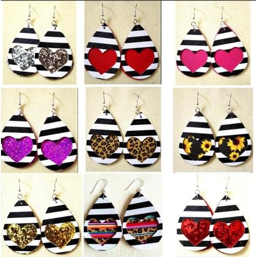 New Glitter Teardrop Leather Earrings Antique Looking Leather Dangle Earrings