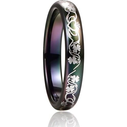 Nuncad 4mm Black Four-leaf Clover Inoxidable Tungsten Carbide Ring Engrave Flower Engagement Couple Rings