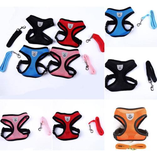 Mesh Dog Harness And Leash For French Bulldog Chihuahua Pug Breathable Kitten Cats Harnesses Small Dog Adjustable Chest Strip