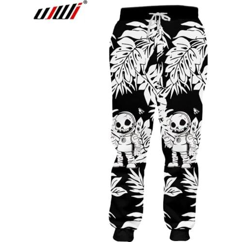 UJWI new male jogger 3D printing skull head fitness black white leaf guard pants loose casual funny trousers large dropship 4XL
