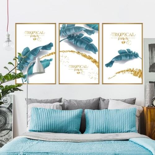 Nordic Blue Banana Leaf Photo Frame Wall Sticker for Living room Bedroom Wall Decor Removable Vinyl PVC Decals Home Decoration
