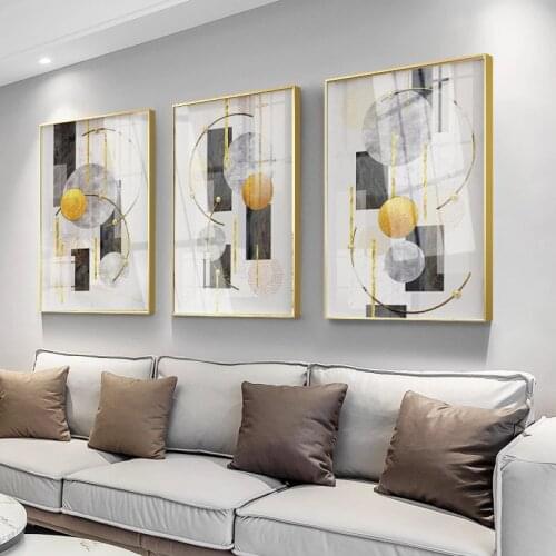 Modern Golden Abstract Geometric Art Pattern Stitching Canvas Print Gold Foil Poster Wall Paintings For Living Room Home Decor