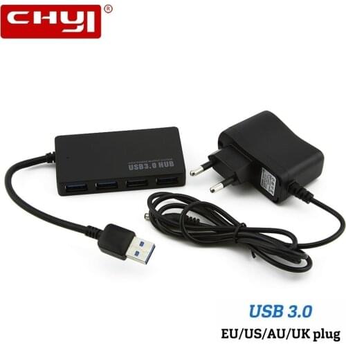 CHYI USB 3.0 Hub Multi In One 4 Ports USB3.0 Hab Splitter With External Power Adapter Combo PC Accessories For Computer Macbook