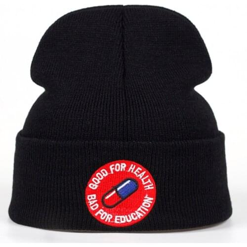 High Quality bad for education good for health Casual Beanies Men Women Knitted Winter Hat Hip-hop Skullies Hat
