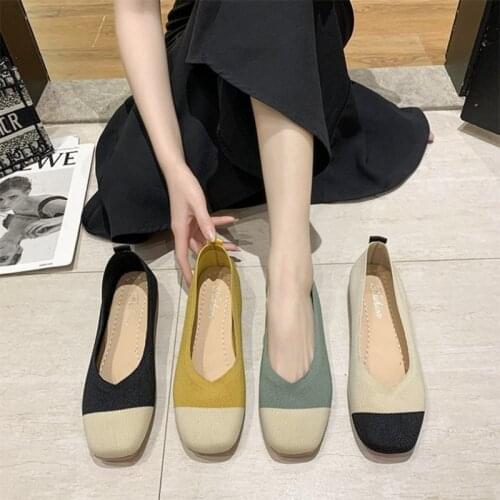 2021 NEW Women Slip on Flat Loafers Patchwork Square Toe Shallow Ballet Flats Shoes Knitting Casual Flat Shoes Ballerina Flats