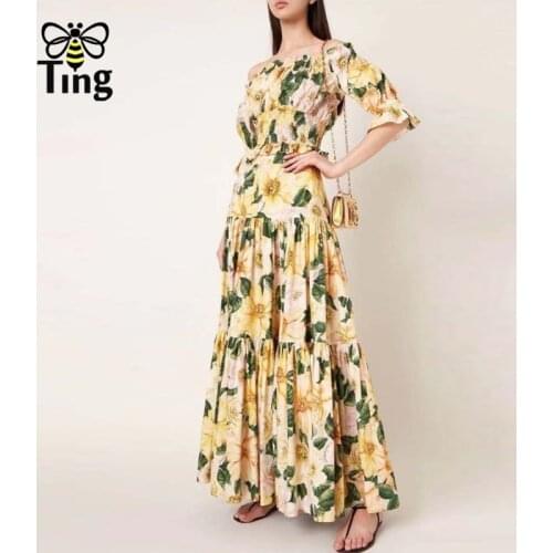 Tingfly Vogue Fashion Women 2 Pcs Sets Floral Print Cropped Tops + A Line Long Skirts Summer Street Chic Dress Sets Outfits Za