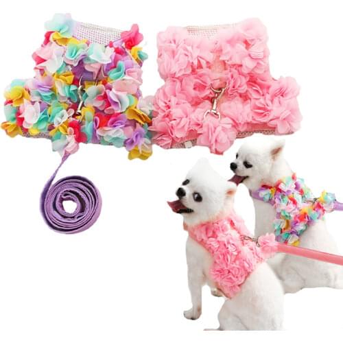 Small Dog And Cat Adjustable Petal Harness Pets Vest Walking Lead Leash Set Puppy Kitten Harness Vest For Teddy Chihuahua Perro