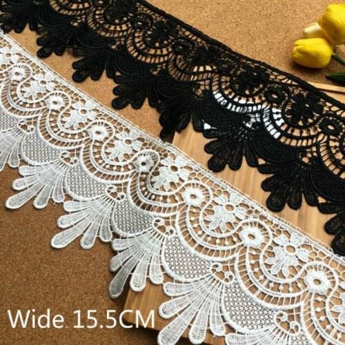 15.5CM Wide White Black Water Soluble Tulle Lace Embroidered Collar Appliques Trim Ribbon Sewing Curtain Scarf Dress DIY Crafts