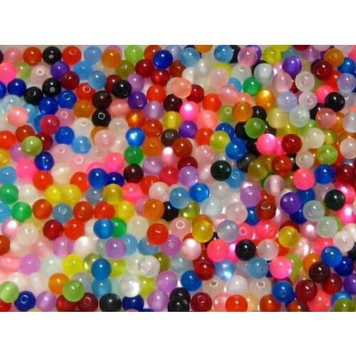 200 Mixed Color Acrylic Cats eye Round Beads 8mm