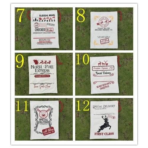 200pcs/lot 14 Styles Top selling Chirstmas gift factory price drawstring santa sack Cheap Gift Bags Canvas Santa Sack