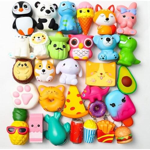 25Pcs Jumbo Squeeze Toys and 5Pcs Mini Food Squeeze Cream Scented Panda Donuts Bunny Toys for Children Home Decor Toy Gifts