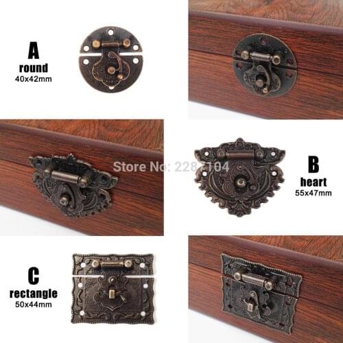 4pc Retro Antique brass Decorative Jewelry Chest Wine Box Wooden Case Toggle Hasp Latch Catch Clasp Round Heart Rectangle Square