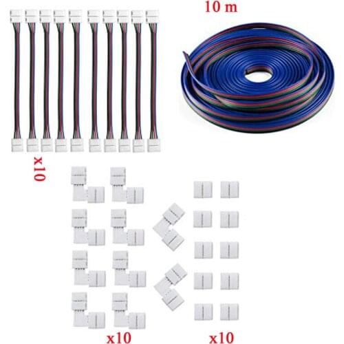 5050 4Pin LED Strip Connector Kit 10 RGB LED Connector Kit RGB Extension Cable LED Strip Jumper L Shape Connectors Gapless Conne