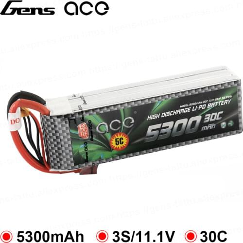 Gens ace Lipo Battery 3S 5300mAh Lipo 11.1V Battery Pack XT60 T Plug for Spartan Helicopter Airplane RC Car Boat RC Accessories