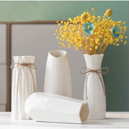 White Simple Ceramic Vase Nordic Modern Creative Home Decor Living Room Vases Dried Flower Arrangement Decoration Ornaments