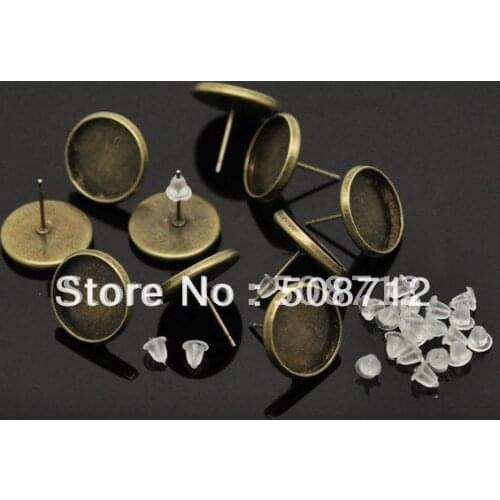 Free shipping!!! 500pcs/lot Cabochon Settings Earring Post W/ Stoppers fit 12mm,earrings Base,Eariings Post