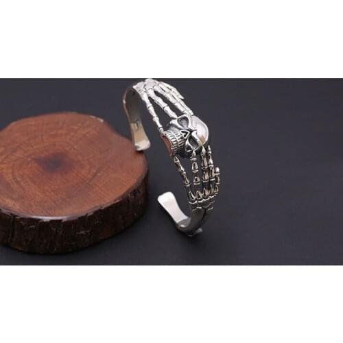Solid 925 Sterling Silver skull hand Mens Women Retro Cuff Bangle Bracelet jewelry A4591