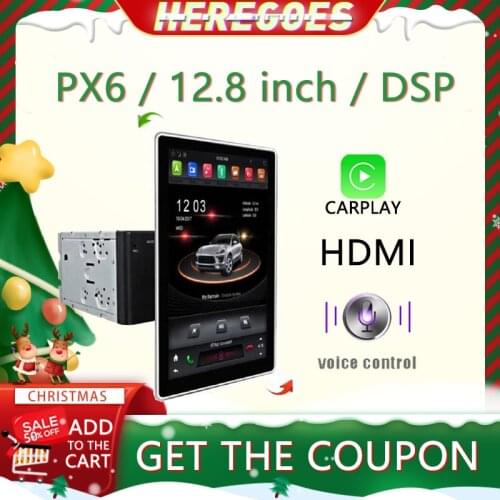 Carplay 12.8 Tesla Style PX6 DSP Android 9 4G+64G Car Multimedia Player Rotatable Navigation audio Stereo For universal radio