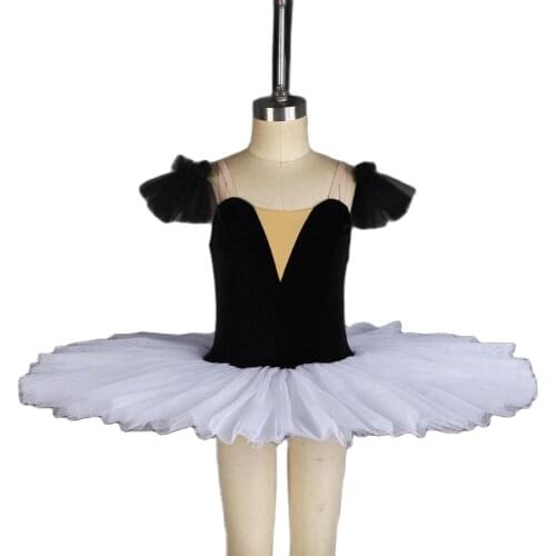 Black Stretch Velvet Bodice with Nude V Neck Ballet Pleated Tutu Pre-Profesional Ballet Dance Tutu for Girls & Women BLL182