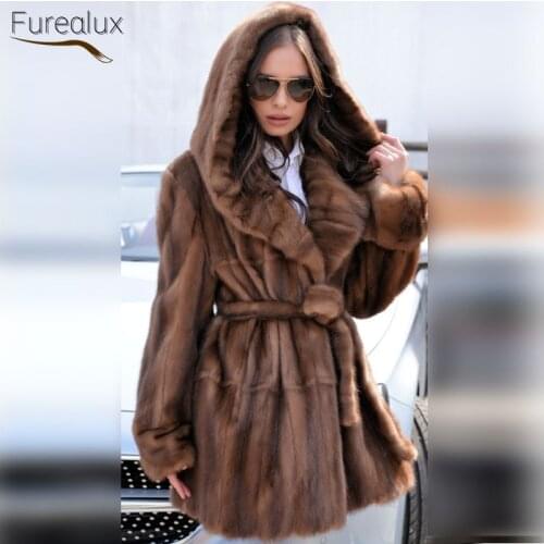 FUREALUX Natural Real Mink Fur Coat 100% Leather Grass Winter Warmth Luxury Mink Fur Womens New Support Wholesale Retail