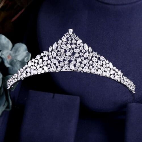 Janekelly Fashion Ladies Wedding Headpieces With cube zircon Wholesale Bridal Hair Accessories Headdress Bridal Hair Tiaras