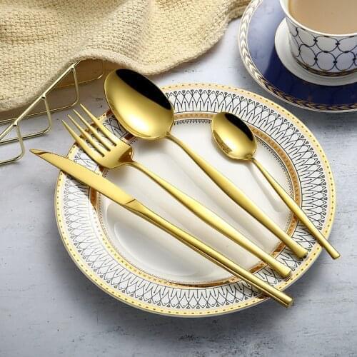 4PC Stainless Steel Cutlery Silverware Spoon Set Dinner Set Matte Gold Cutlery Knives Forks Spoons Dinnerware Set Eco-Friendly