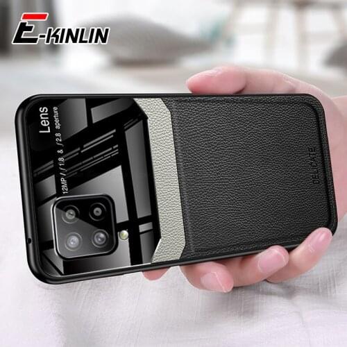 Leather Cover For Samsung Galaxy A12 A02s A22 F02s A42 A72 A52 F62 A32 Luxury Silicone Shockproof Glass Mirror Back Phone Case