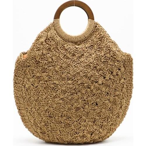 Round Straw Beach handle Bag Vintage Handmade Woven Shoulder Bag circle Rattan bags Bohemian Summer Vacation Casual Bags