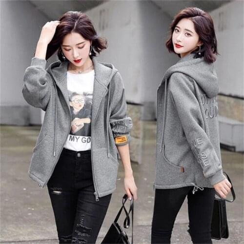 Women Jackets 2021 New Spring Autumn Gray Jacket Loose Casual Hoodies Tops Large Size Outerwear Cotton Sports Coats Female Coat