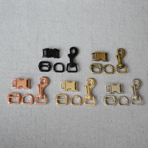 1 set 15mm Metal hardware D ring belt straps slider side release buckle spring hook for DIY dog collar accessories