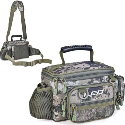 Multifunctional 4.8L Camouflage Fishing Bag Waterproof Fishing Rod Lure Reel Line Tackle Storage Messenger Waist Bags