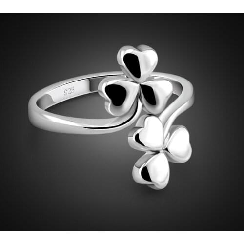Fashion Vintage Clover Ring 100% 925 Sterling Silver Personality Punk Adjustable index finger Ring Student Trend Jewelry Gift