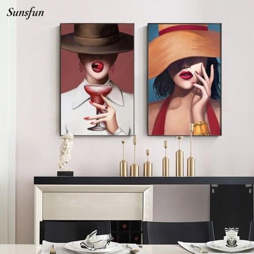 Fashion Modern Girl Canvas Poster Sexy Red Lips Woman Print Nordic Wall Art Painting Creative Picture Living Room Decoration