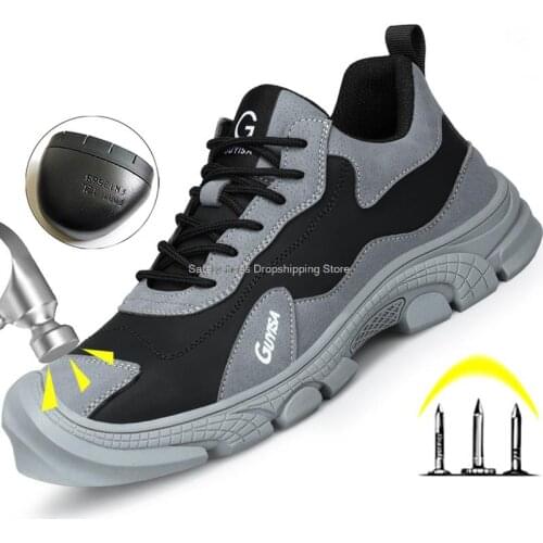 Comfortable work safety shoes men puncture proof work sneakers male steel toe kevlar wear-resistant work boots men boots safeti
