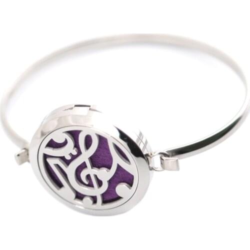 New design 5pcs music Aromatherapy / 316L s.steel Essential Oils Diffuser Locket bangle 7''-8''wrist and 20pcs felt pads