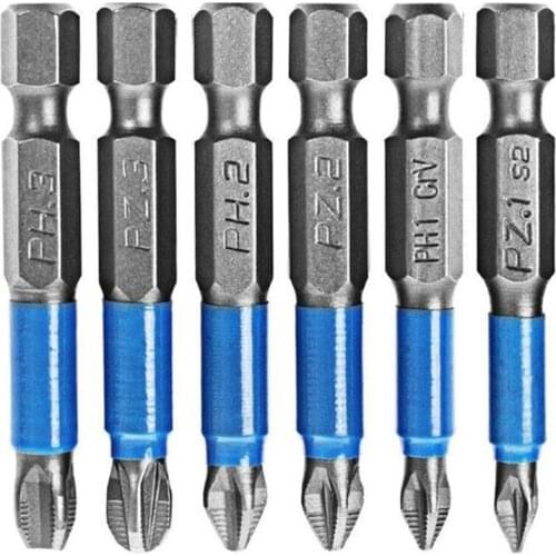 6Pcs Non-Slip Magnetic Screwdriver Bit Set 50mm 1/4" Hex Shank Phillips/Cross Head Screwdriver Drill Bit PH1/PH2/PH3/PZ1/PZ2/PZ3