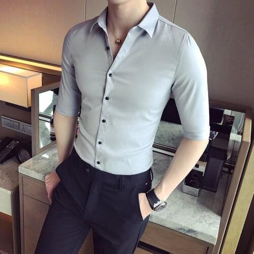 New British style five-point sleeve shirt, men solid color slim business shirt, nightclub model hair stylist overalls