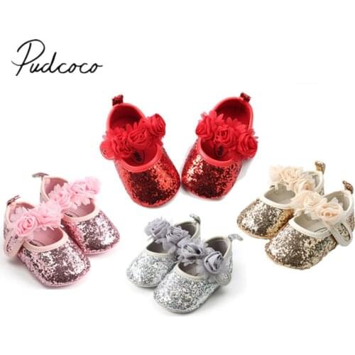2018 Brand New Newborn Toddler Infant Baby Girls Sequin Flowers Crib Shoes Pram Prewalker Anti-slip Sneakers Floral Cute Shoes