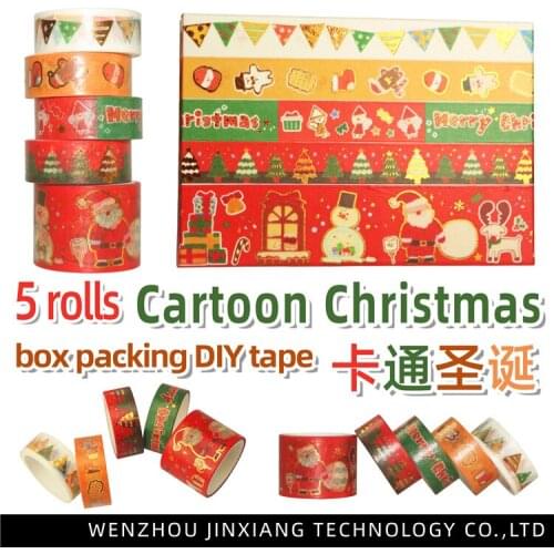 NEW 5Pcs/Lot Decorative Flags Snowman Cartoon Christmas Gold Foil Washi Tapes Set Masking Tape Cute Stationery School Supplies